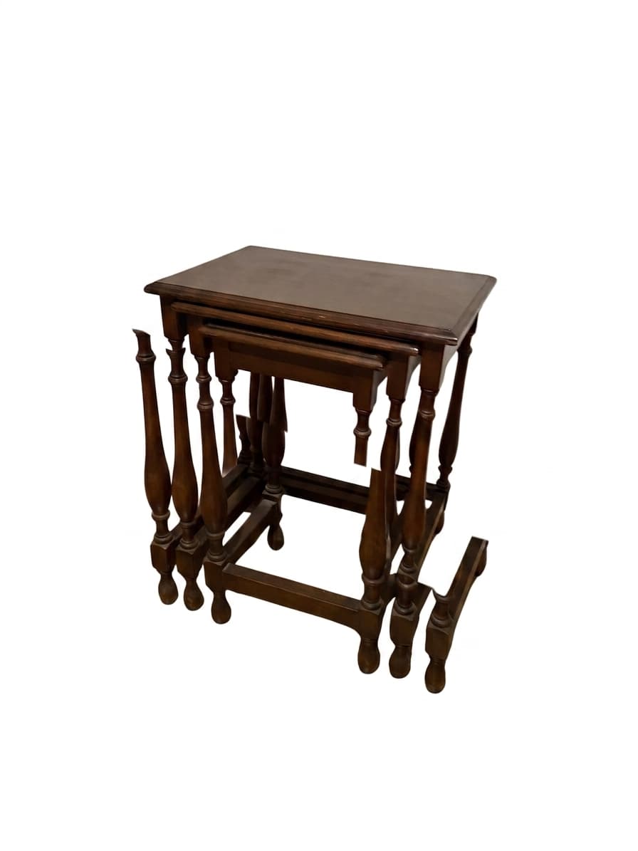 Vintage Nesting Tables Wooden Side Tables with Turned Legs Dark Brown — photo 2 of 6