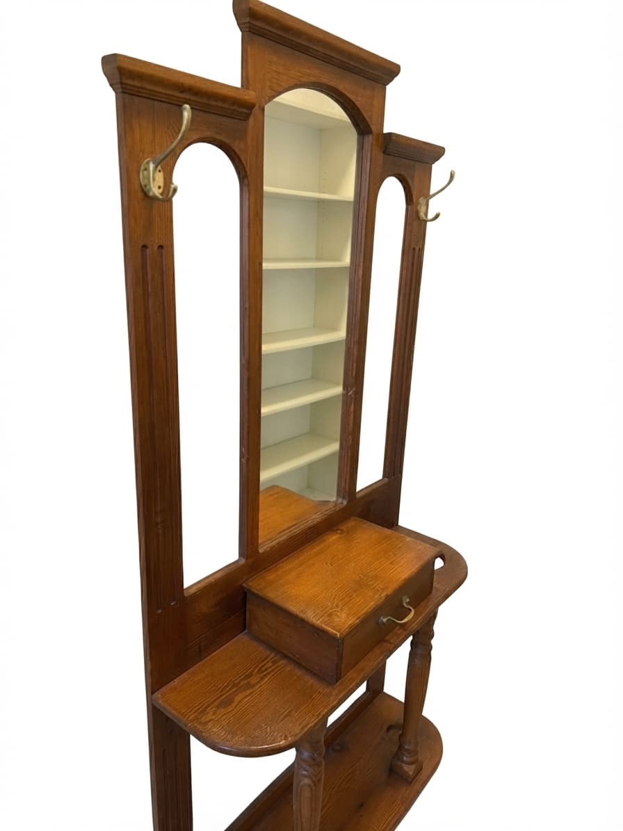 Vintage Oak Hall Tree with Mirror and Storage — photo 1 of 8