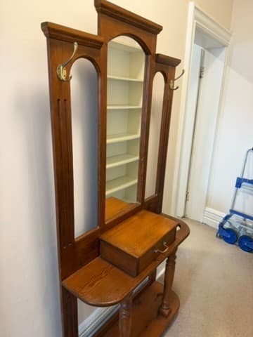 Vintage Oak Hall Tree with Mirror and Storage — photo 3 of 8