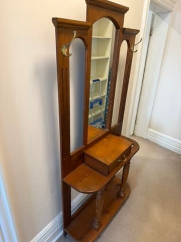 Vintage Oak Hall Tree with Mirror and Storage — photo 4 of 8