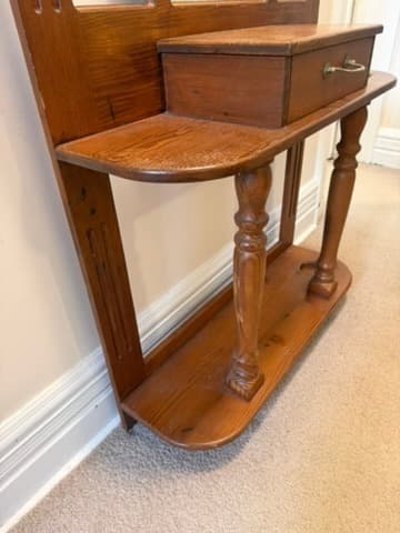 Vintage Oak Hall Tree with Mirror and Storage — photo 7 of 8