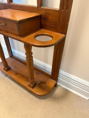 Vintage Oak Hall Tree with Mirror and Storage — photo 8 of 8
