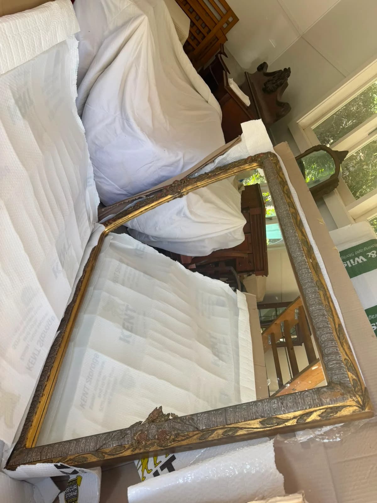 Vintage Ornate Gold Gilt Rectangular Wall Mirror Large Decorative Frame — photo 5 of 6