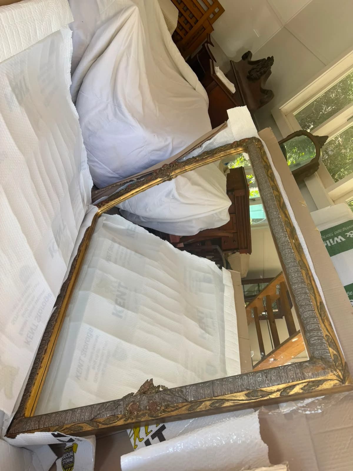 Vintage Ornate Gold Gilt Rectangular Wall Mirror Large Decorative Frame — photo 6 of 6