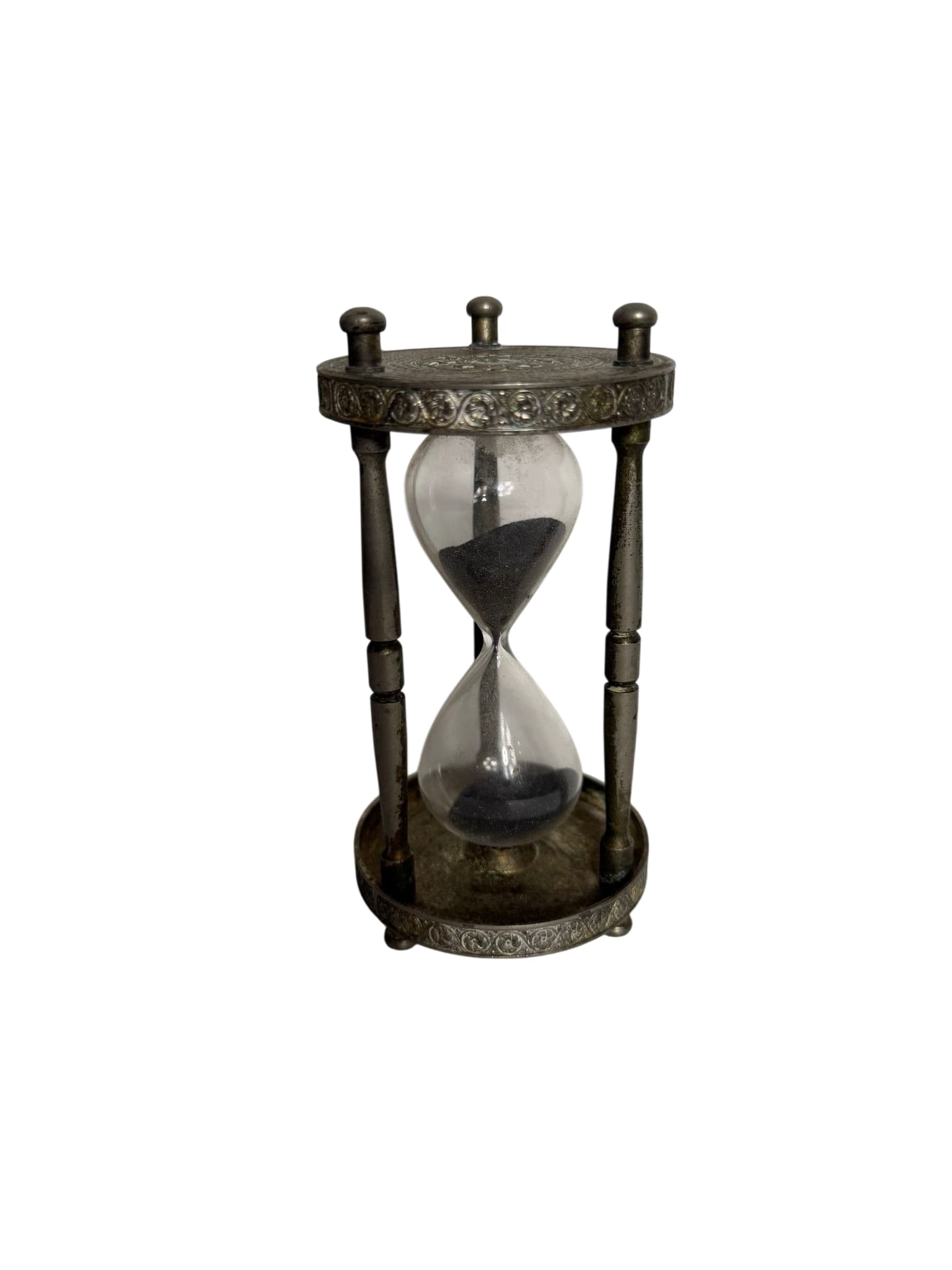 Vintage Ornate Metal Hourglass With Black Sand - Decorative Desk Timer — photo 2 of 7