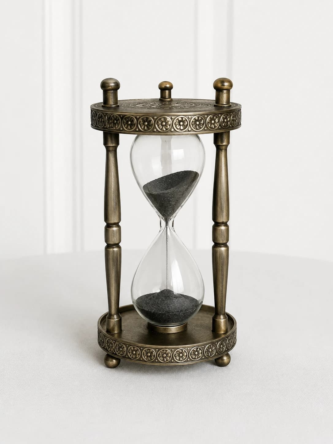 Vintage Ornate Metal Hourglass With Black Sand - Decorative Desk Timer — photo 1 of 7