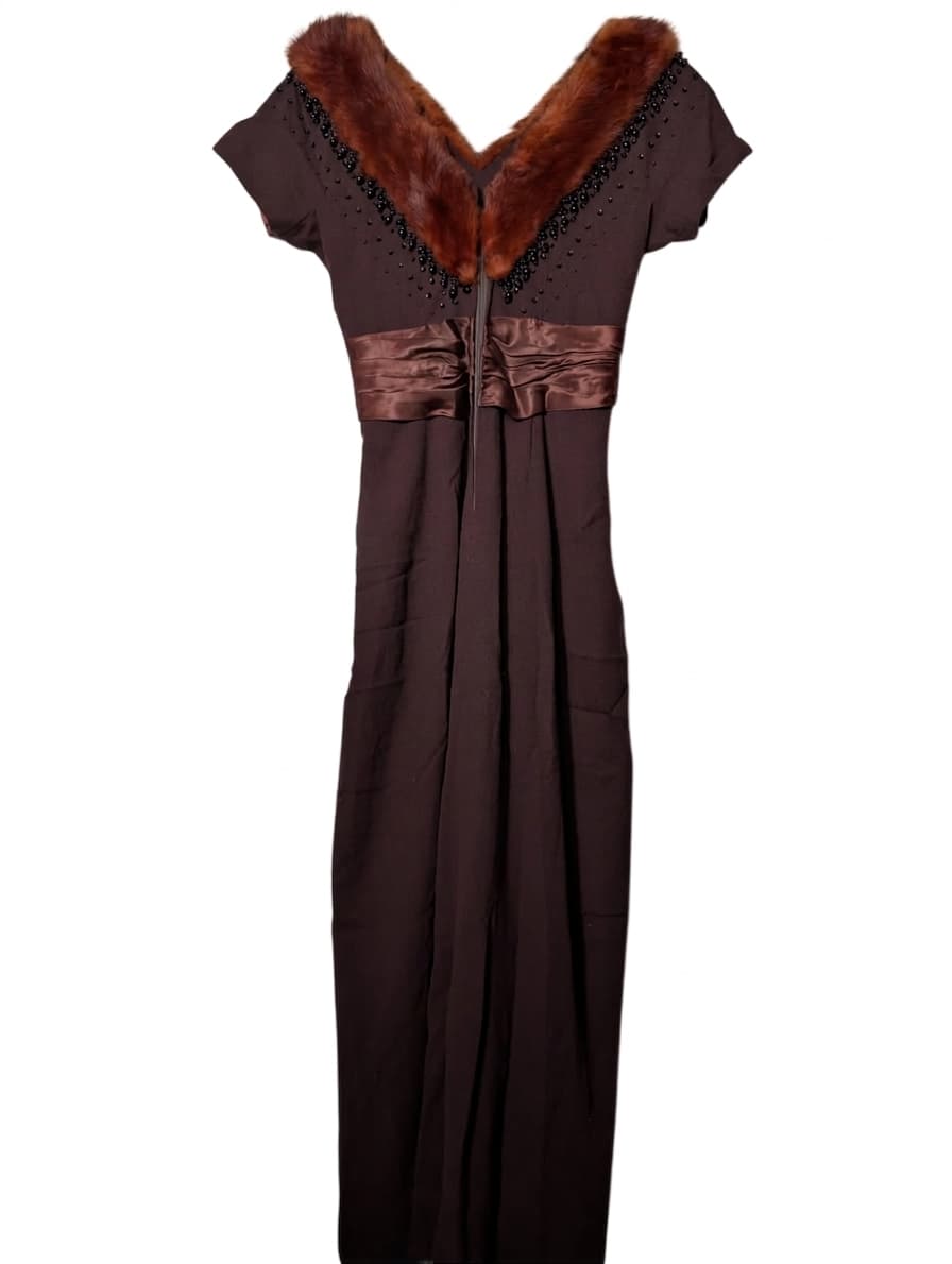 Vintage Raoul Couture Brown Wool Evening Dress with Faux Fur Collar — photo 1 of 9