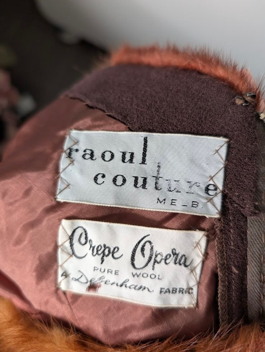Vintage Raoul Couture Brown Wool Evening Dress with Faux Fur Collar — photo 4 of 9