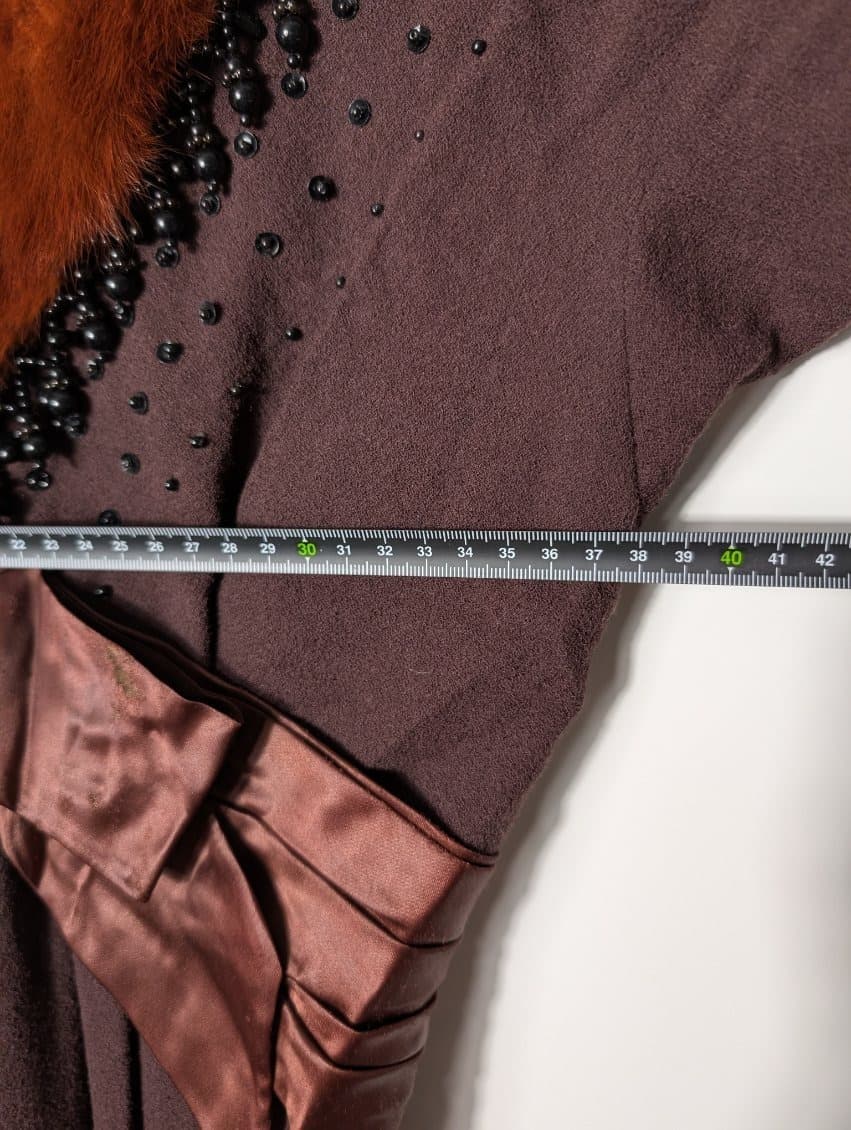 Vintage Raoul Couture Brown Wool Evening Dress with Faux Fur Collar — photo 6 of 9