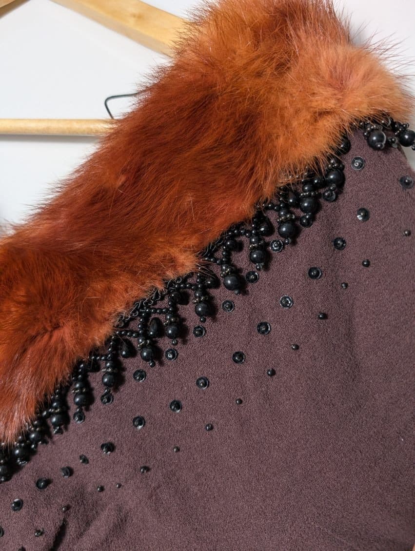 Vintage Raoul Couture Brown Wool Evening Dress with Faux Fur Collar — photo 9 of 9
