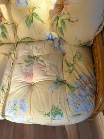 Vintage Rattan Wicker Loveseat Floral Cushions — photo 2 of 7