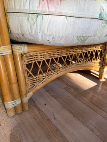 Vintage Rattan Wicker Loveseat Floral Cushions — photo 4 of 7