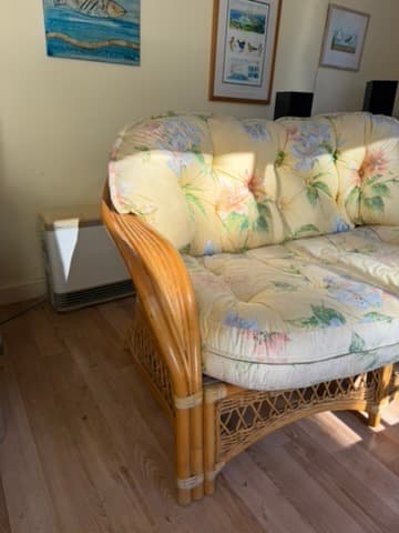Vintage Rattan Wicker Loveseat Floral Cushions — photo 5 of 7