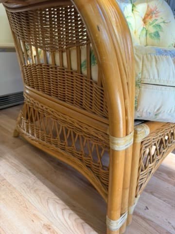 Vintage Rattan Wicker Loveseat Floral Cushions — photo 6 of 7
