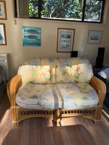 Vintage Rattan Wicker Loveseat Floral Cushions — photo 7 of 7