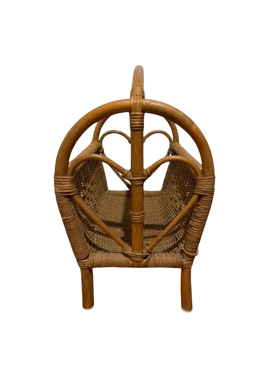 Vintage Rattan Wicker Magazine Rack Heart Design Brown — photo 1 of 4