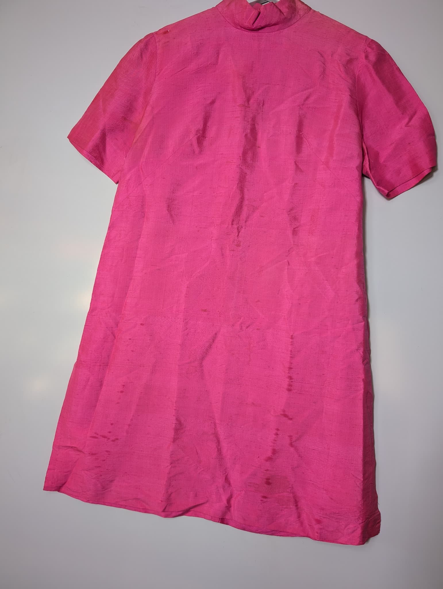 Vintage Raw Silk Cheongsam Tunic Dress Hot Pink — photo 5 of 8