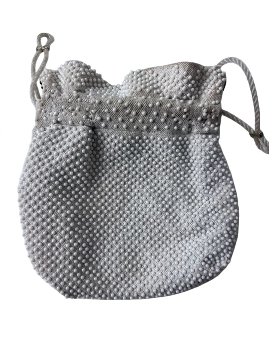 Vintage Reversible Beaded Drawstring Pouch Bag Black and White — photo 2 of 2