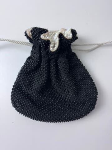 Vintage Reversible Beaded Drawstring Pouch Bag Black and White — photo 1 of 2