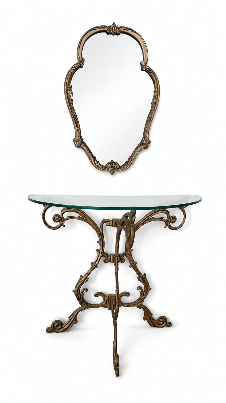 Vintage Rococo Style Brass Console Table And Mirror Set — photo 1 of 4
