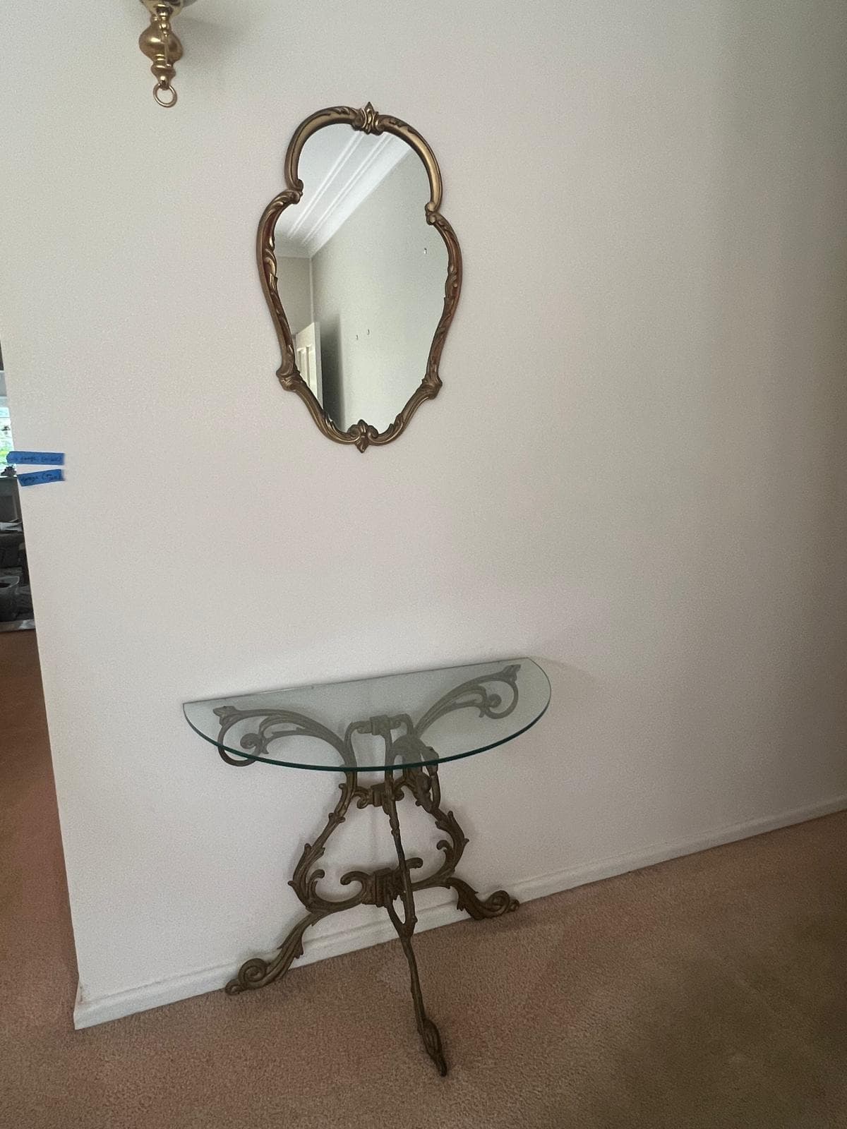 Vintage Rococo Style Brass Console Table And Mirror Set — photo 2 of 4