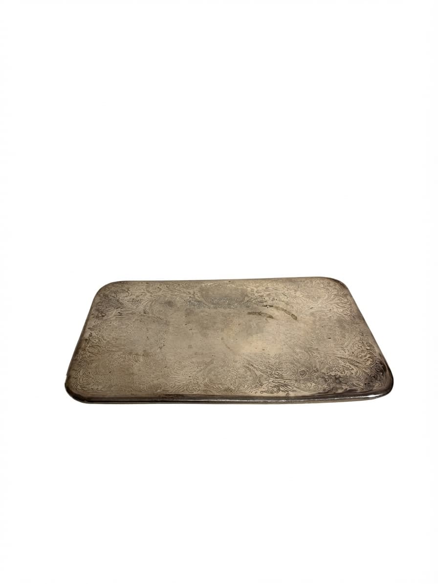 Vintage Silver Plated Rectangular Serving Tray Floral Engraved — photo 1 of 7