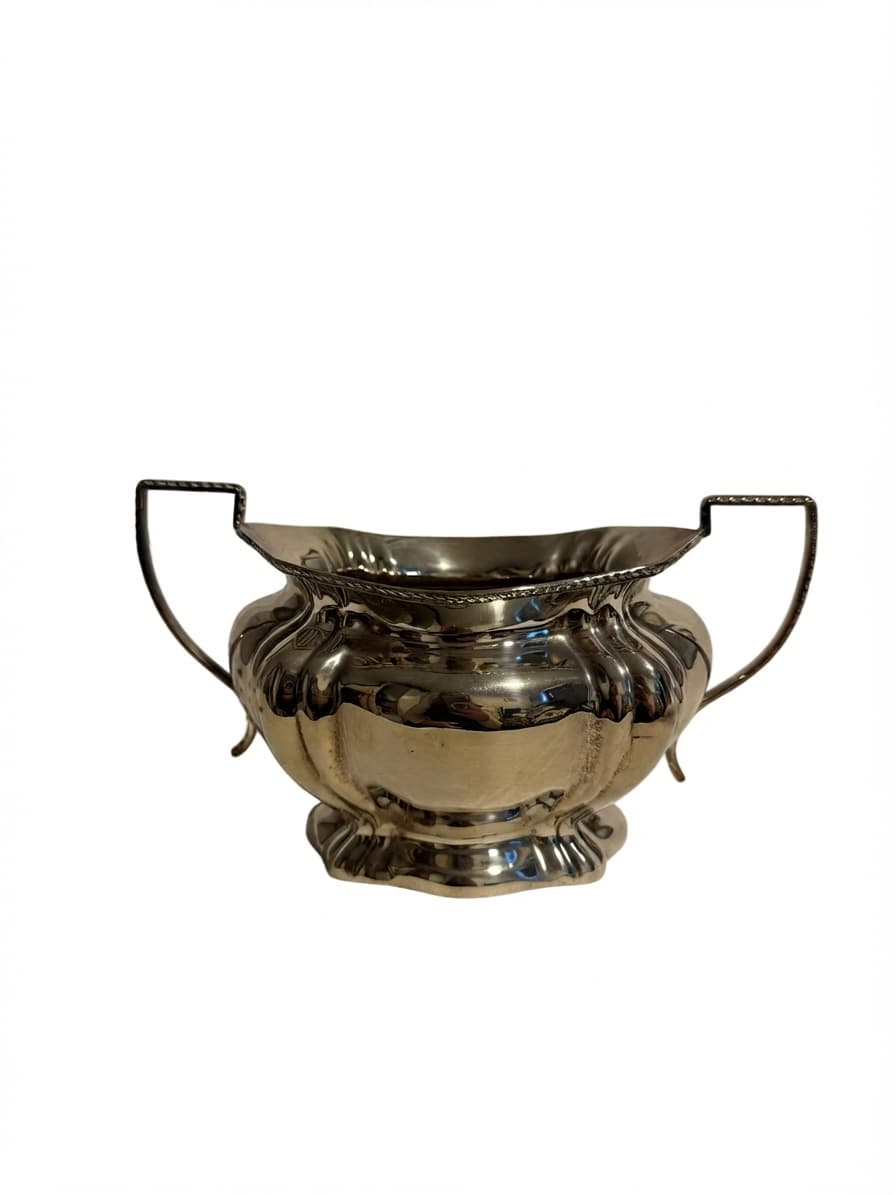 Vintage Silver-Plated Sugar Bowl Two-Handled Scalloped Edge — photo 1 of 8