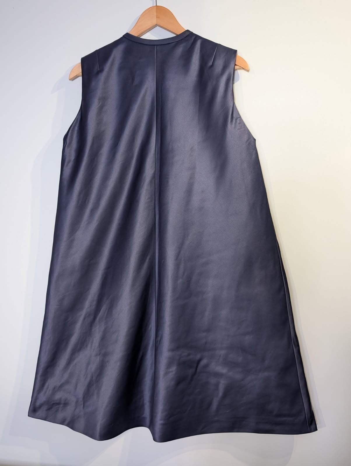 Vintage Sleeveless Button-Front Satin Tunic Vest - Navy Blue — photo 3 of 4