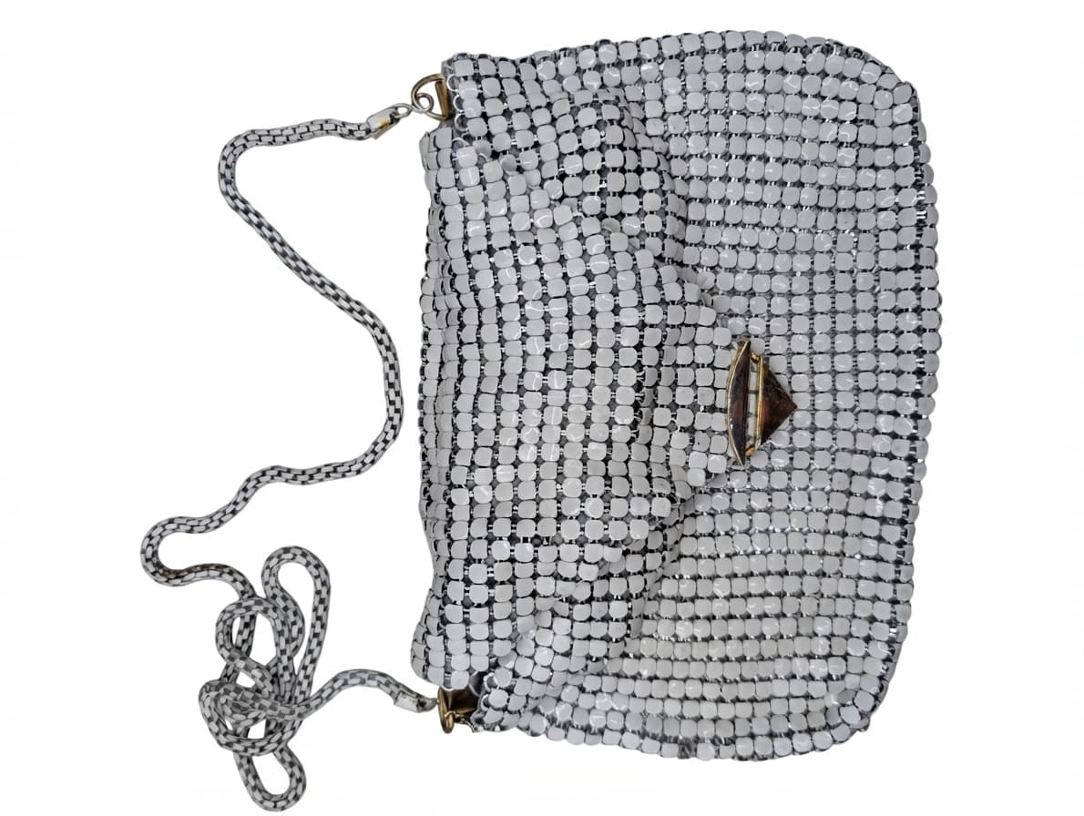 Vintage Style Metal Mesh Evening Bag White — photo 1 of 9
