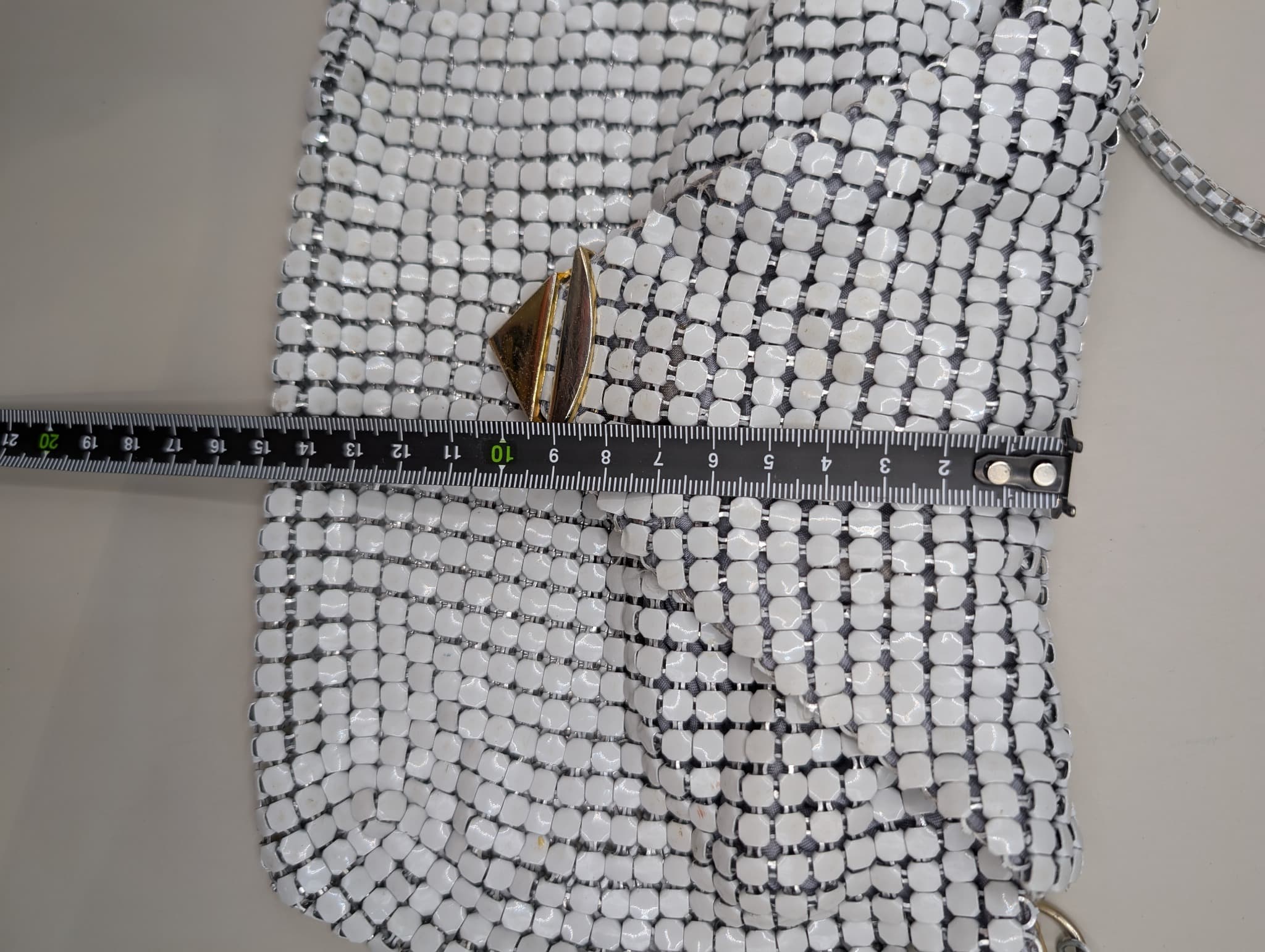 Vintage Style Metal Mesh Evening Bag White — photo 9 of 9