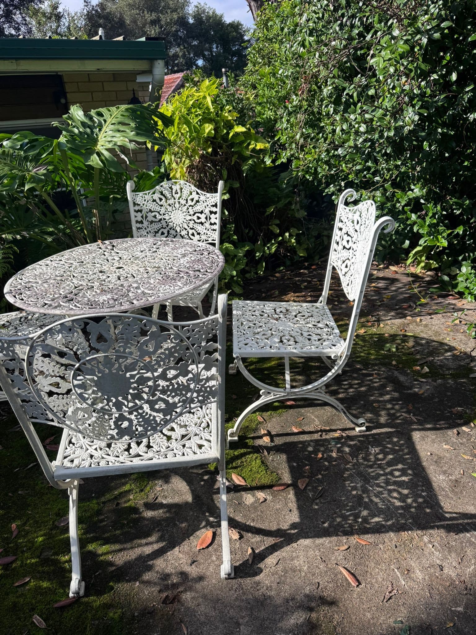 Vintage Style Ornate Cast Aluminum Bistro Set - White Garden Furniture — photo 5 of 9