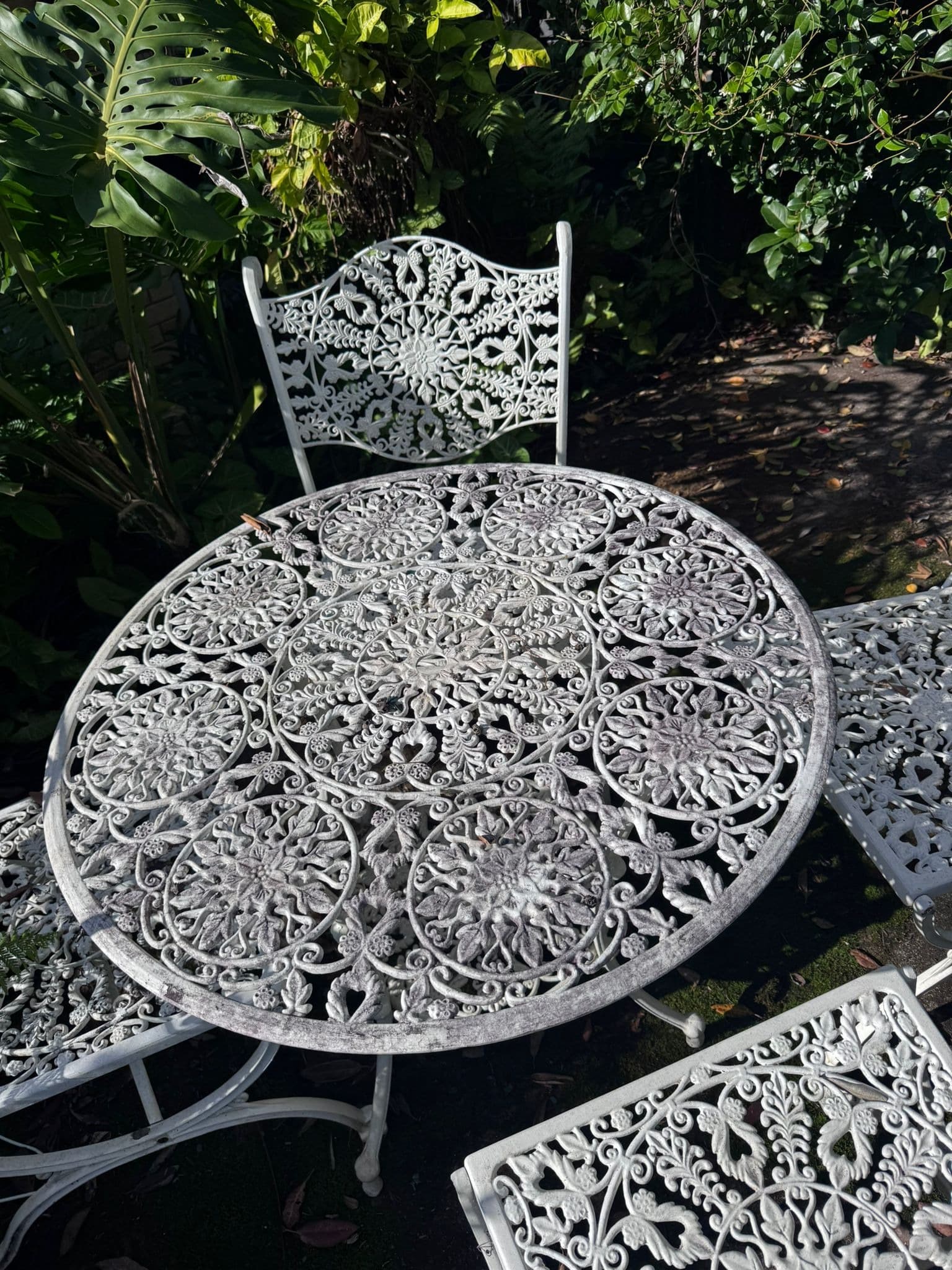 Vintage Style Ornate Cast Aluminum Bistro Set - White Garden Furniture — photo 6 of 9