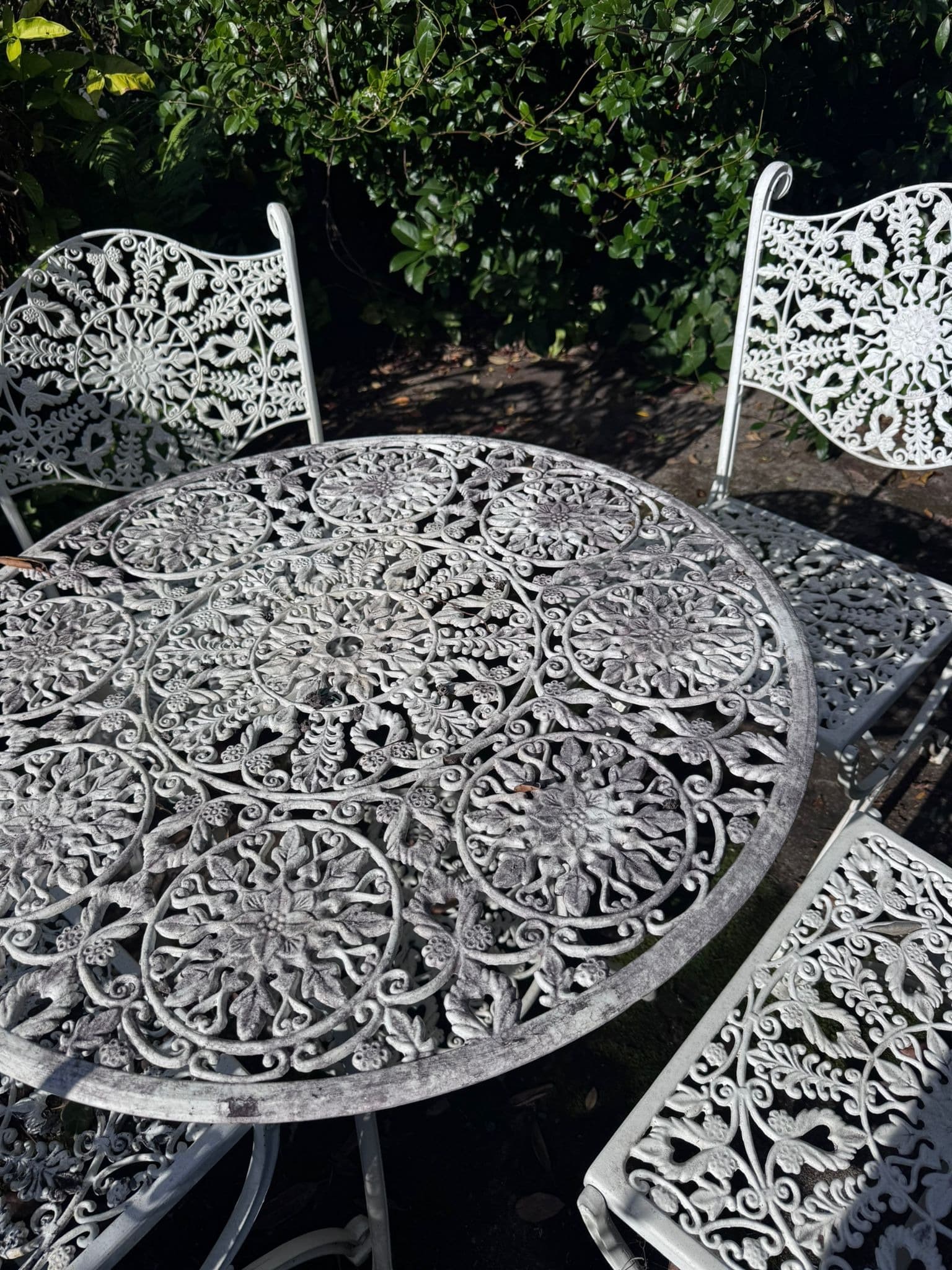 Vintage Style Ornate Cast Aluminum Bistro Set - White Garden Furniture — photo 7 of 9
