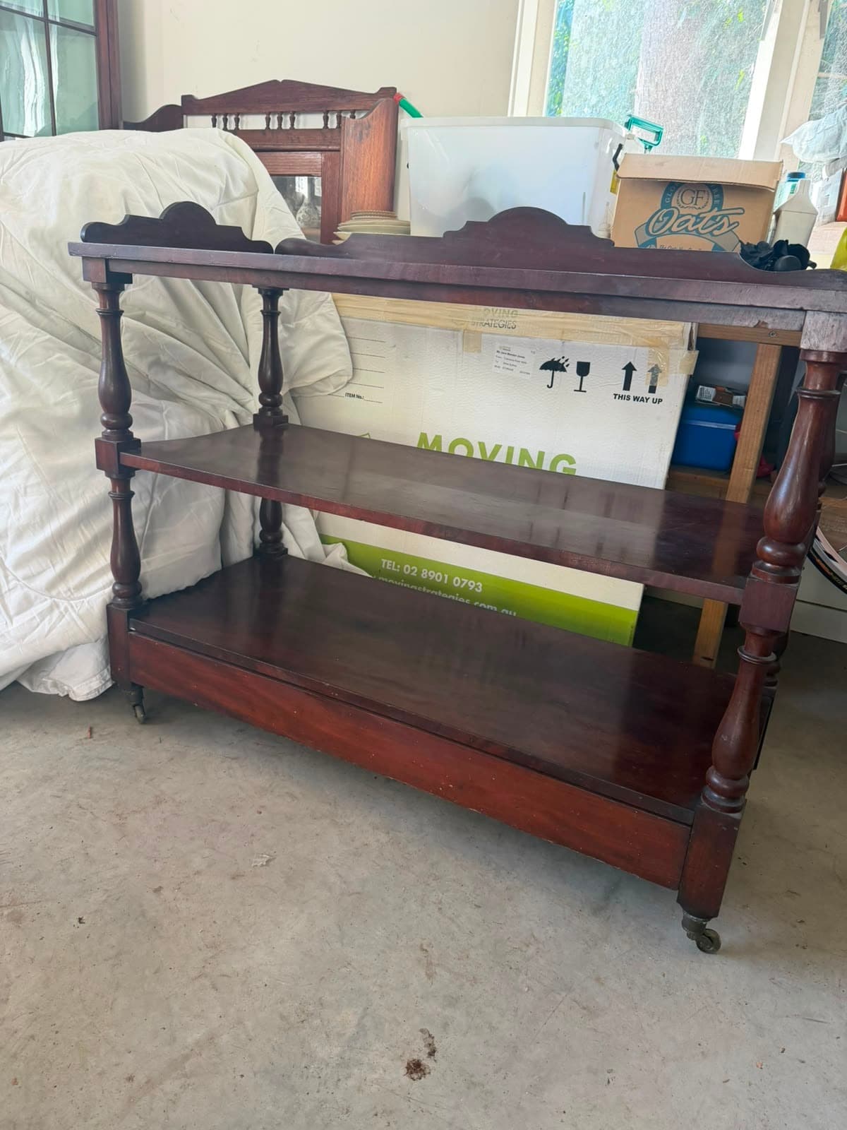 Vintage Three-Tier Rolling Tea Cart Trolley Mahogany — photo 4 of 5