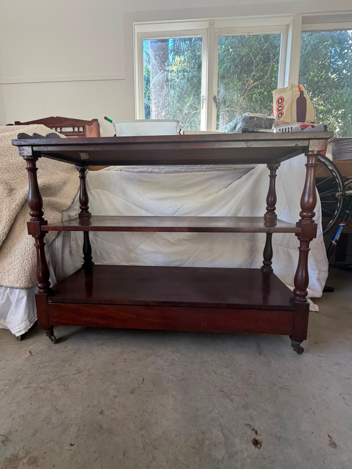 Vintage Three-Tier Rolling Tea Cart Trolley Mahogany — photo 5 of 5