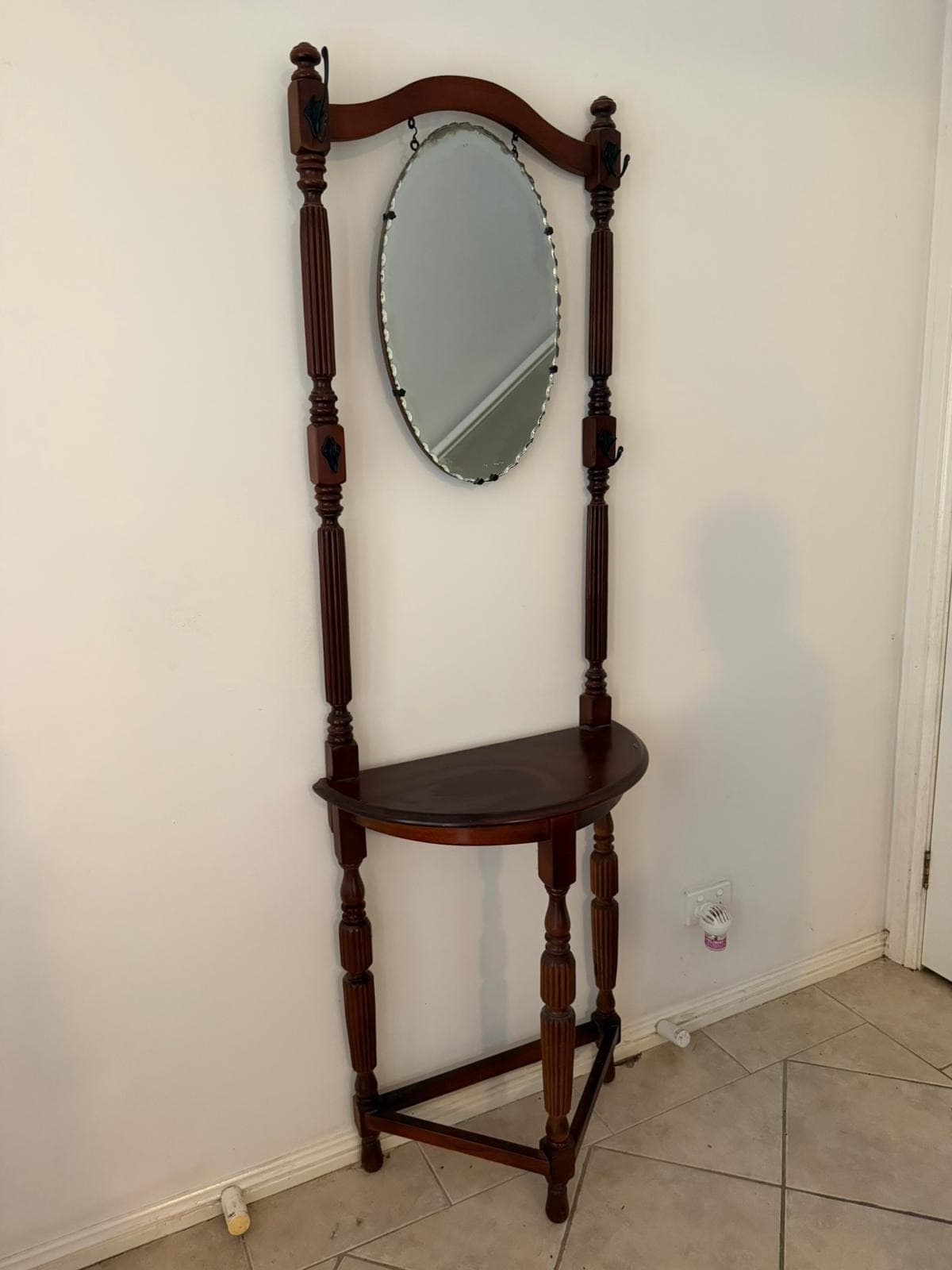 Vintage Victorian Style Wooden Hall Stand with Bevelled Mirror and Coat Hooks — photo 2 of 10