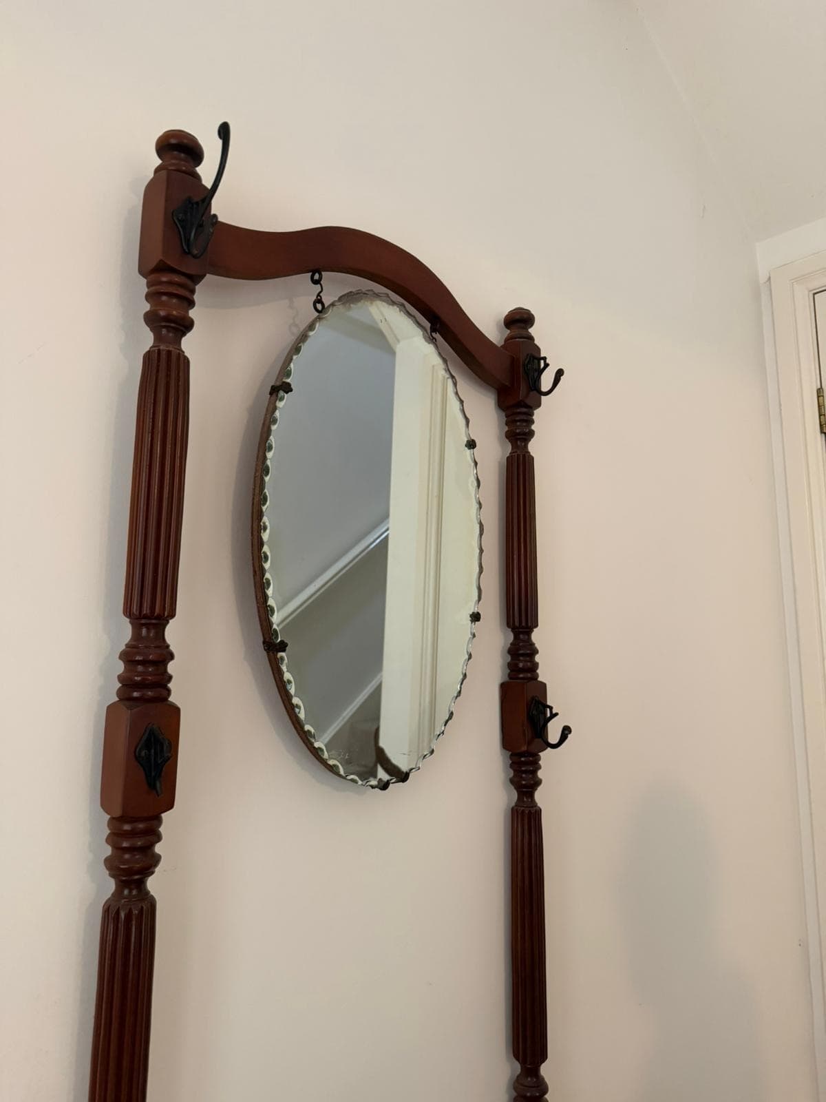Vintage Victorian Style Wooden Hall Stand with Bevelled Mirror and Coat Hooks — photo 6 of 10