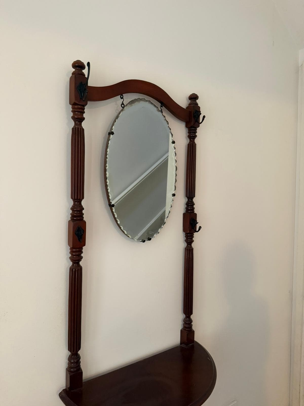 Vintage Victorian Style Wooden Hall Stand with Bevelled Mirror and Coat Hooks — photo 7 of 10