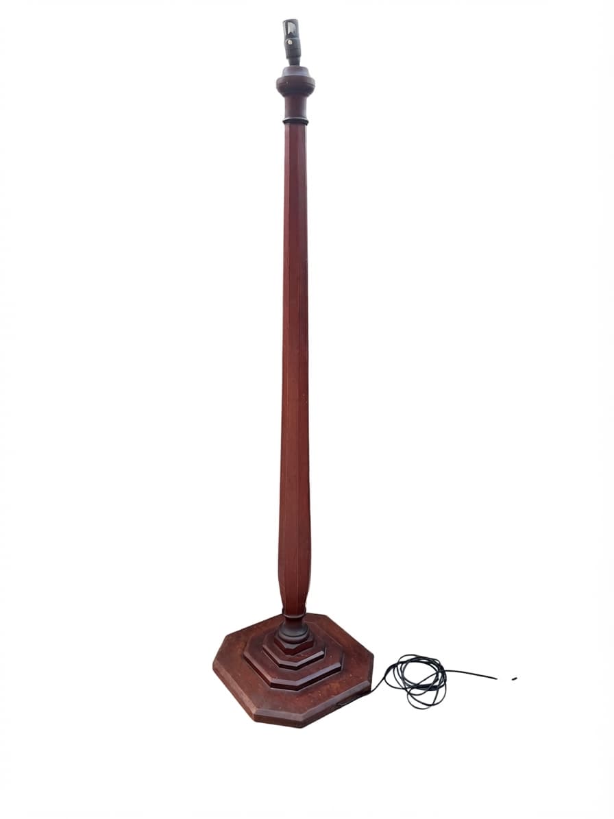 Vintage Wooden Floor Lamp Hexagonal Base Turned Column Design — photo 1 of 3