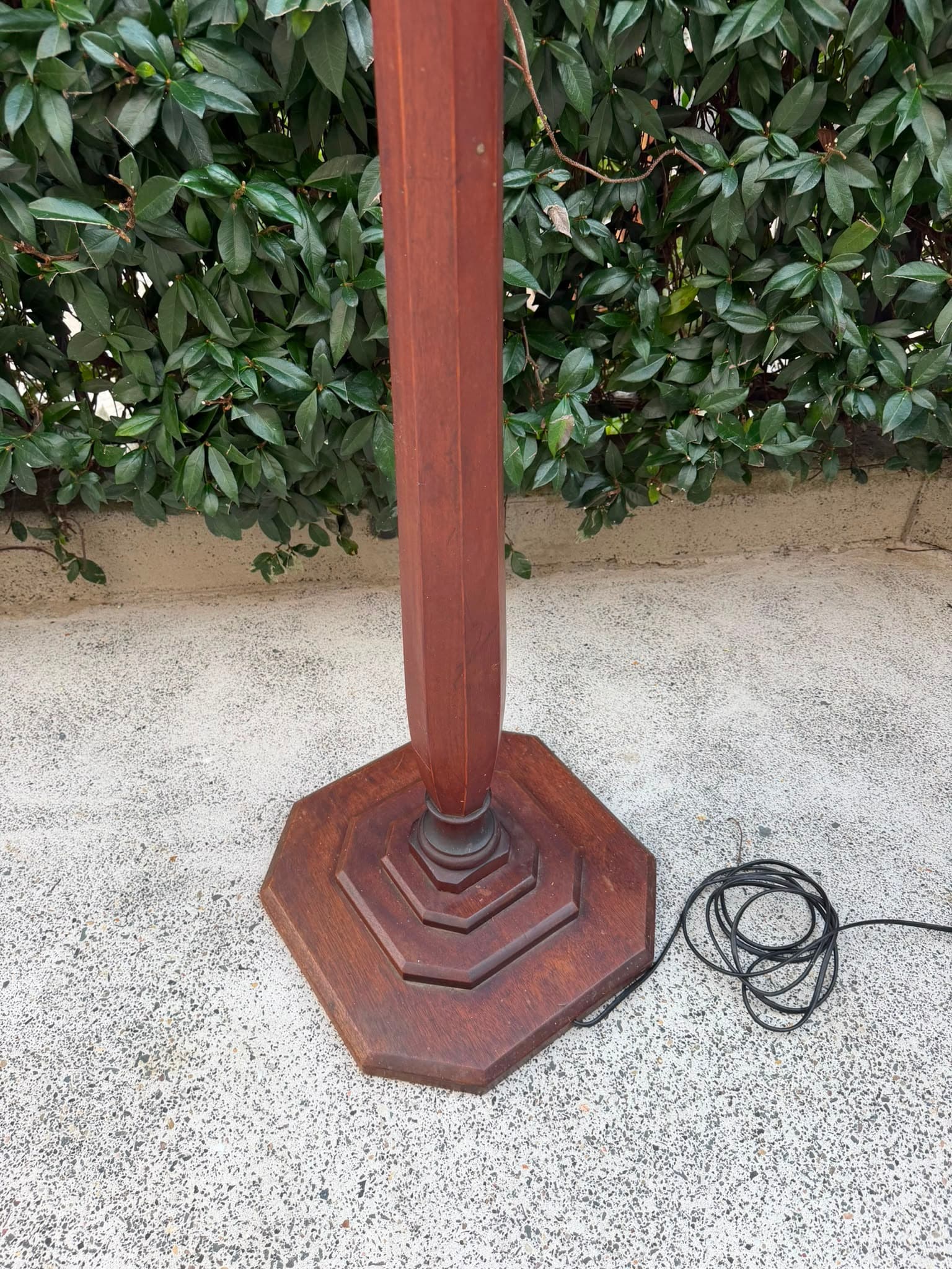 Vintage Wooden Floor Lamp Hexagonal Base Turned Column Design — photo 3 of 3
