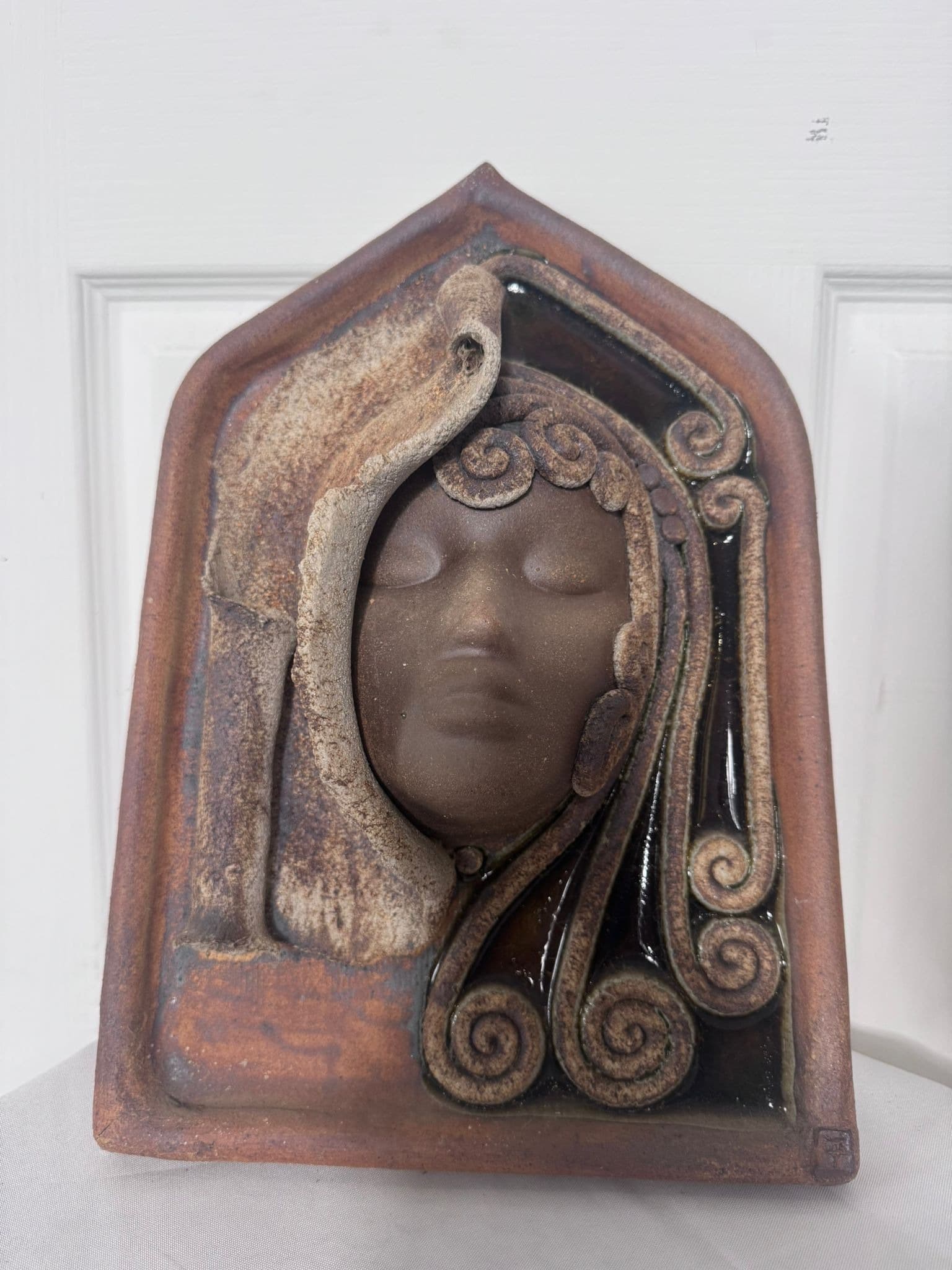 Vintage Zenkall Ceramics Australia Female Face Relief Wall Plaque — photo 2 of 11
