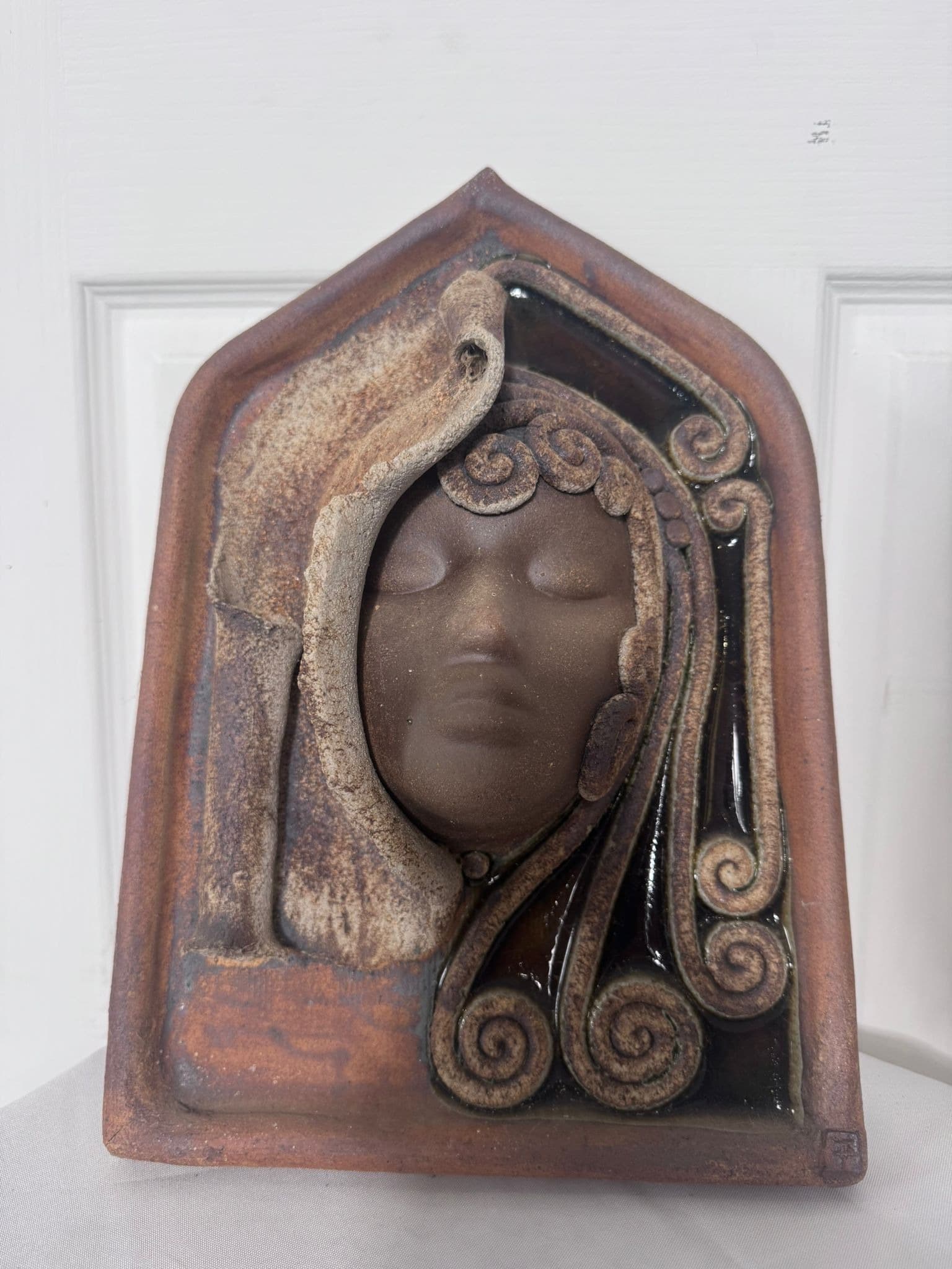 Vintage Zenkall Ceramics Australia Female Face Relief Wall Plaque — photo 3 of 11