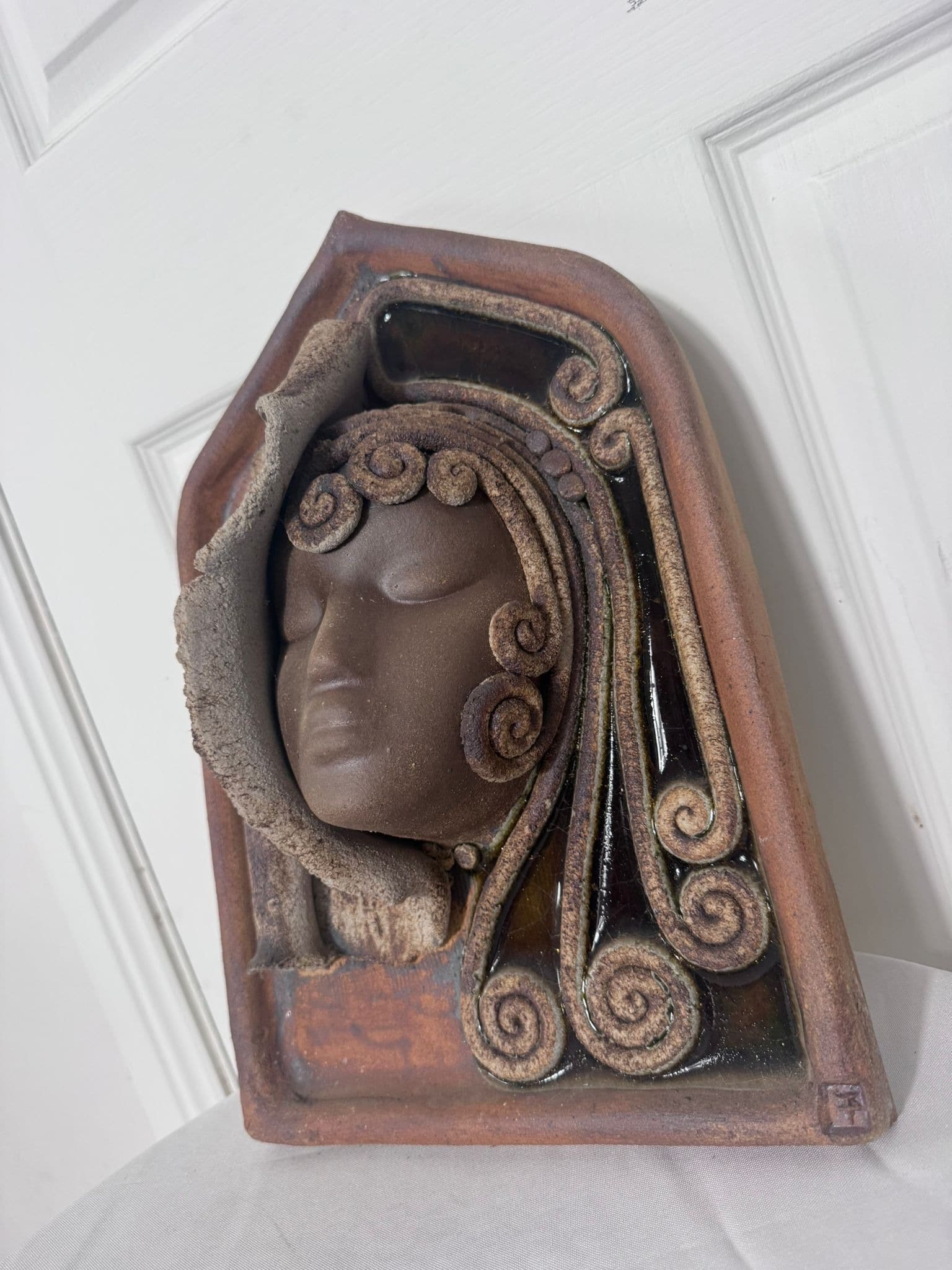 Vintage Zenkall Ceramics Australia Female Face Relief Wall Plaque — photo 4 of 11