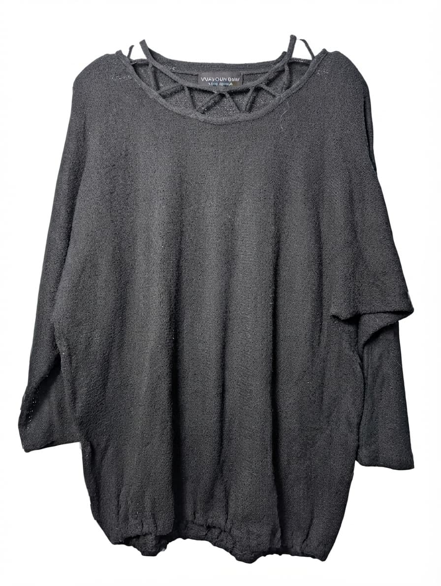 Vivian Chan Shaw Knit Sweater Lattice Neckline Black — photo 1 of 7