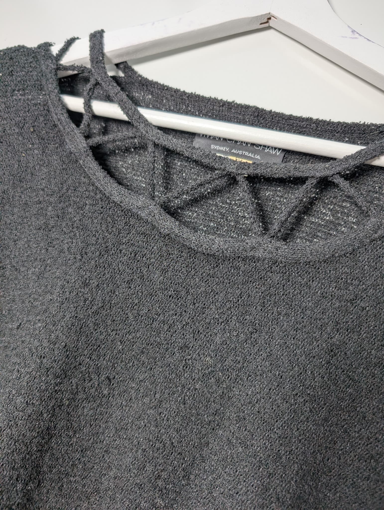 Vivian Chan Shaw Knit Sweater Lattice Neckline Black — photo 2 of 7