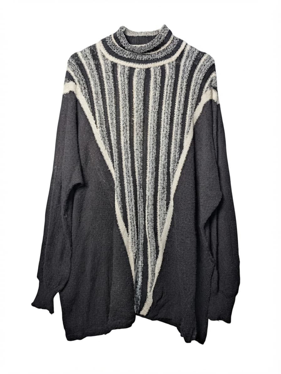 Vivian Chan Shaw Mock Neck Striped Knit Sweater Black Grey — photo 1 of 7