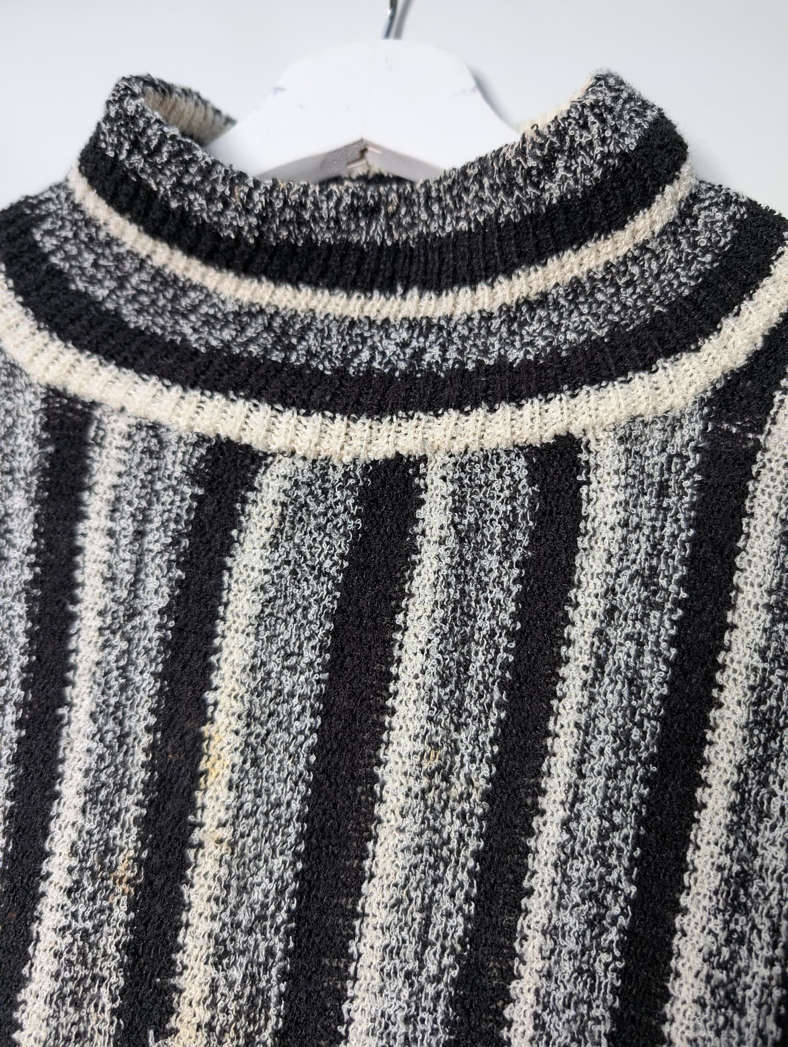 Vivian Chan Shaw Mock Neck Striped Knit Sweater Black Grey — photo 2 of 7