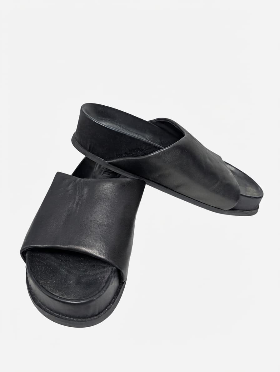 Walnut Melbourne Kendall Platform Slides Black Leather Size 37 — photo 1 of 9