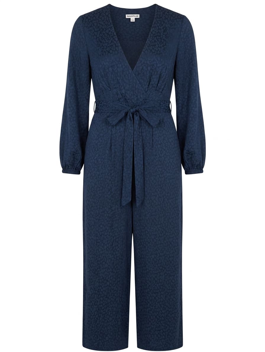 Whistles Floral Jacquard Wrap Jumpsuit Navy Blue UK 10 — photo 1 of 8