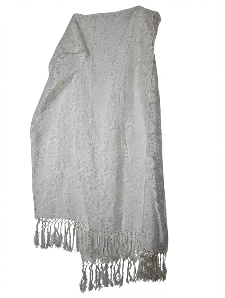 White Floral Jacquard Fringed Shawl Scarf — photo 1 of 6